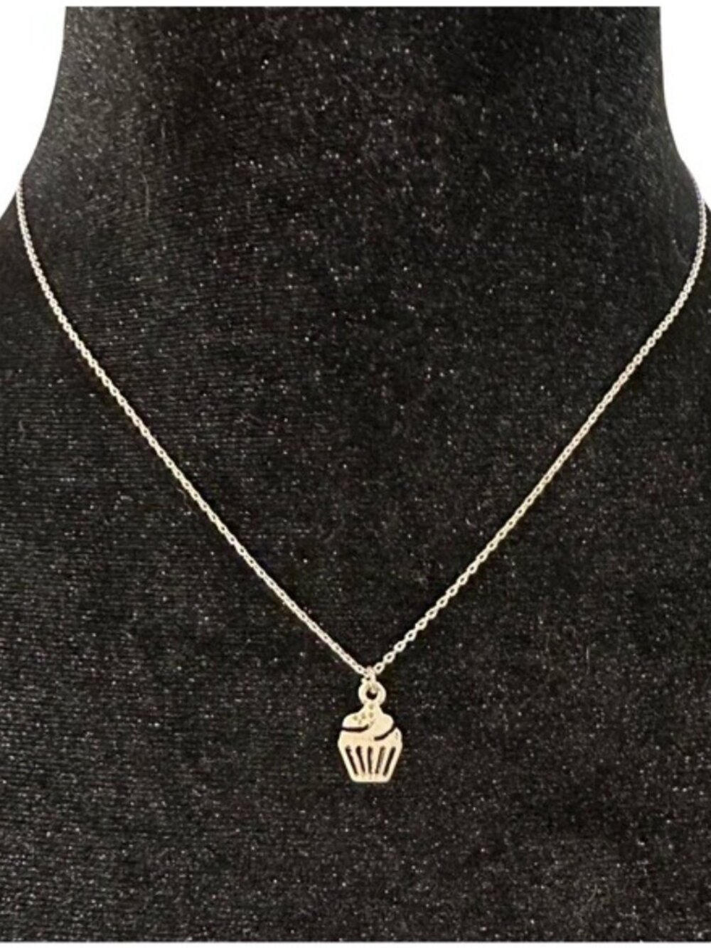 Liz Claiborne Necklace Silver Tone Cupcake Charm Pendant Dainty 16 to 19 Inch